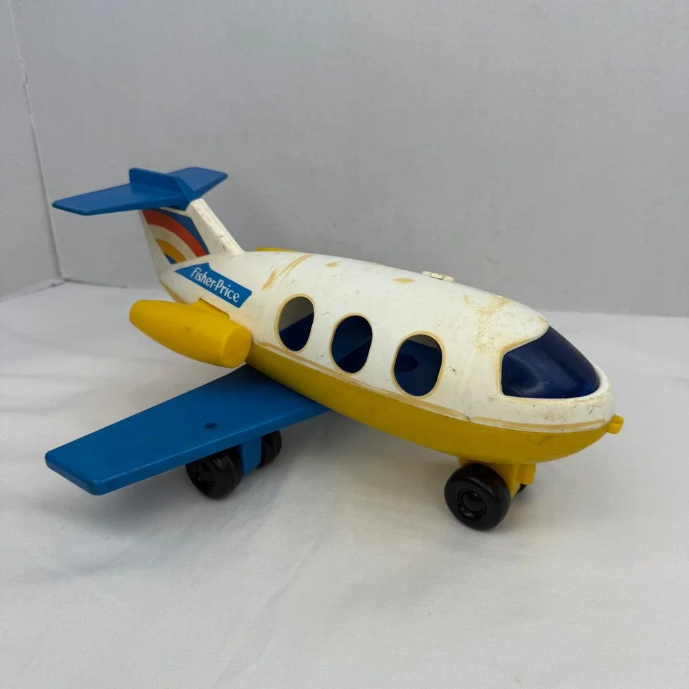 Vintage 1981 Fisher-Price Little People Jet Airplane 933 Yellow White Blue